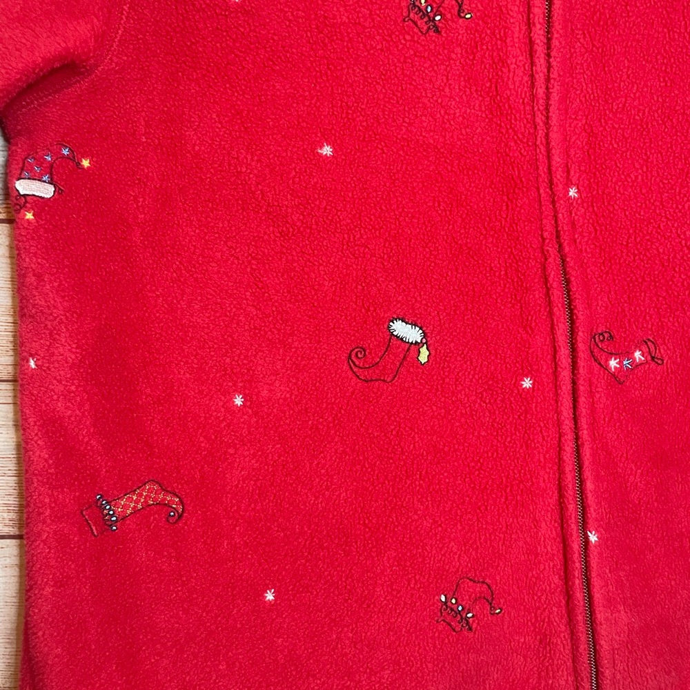 Croft & Barrow Red Holiday Fleese Zip Up Sweatshirt with Stockings size medium - Picture 6 of 12